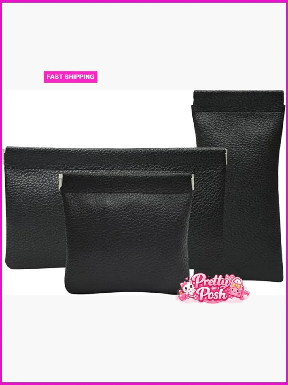 3-Piece Snap Closure PU Leather Cosmetic Bag Set for Travel